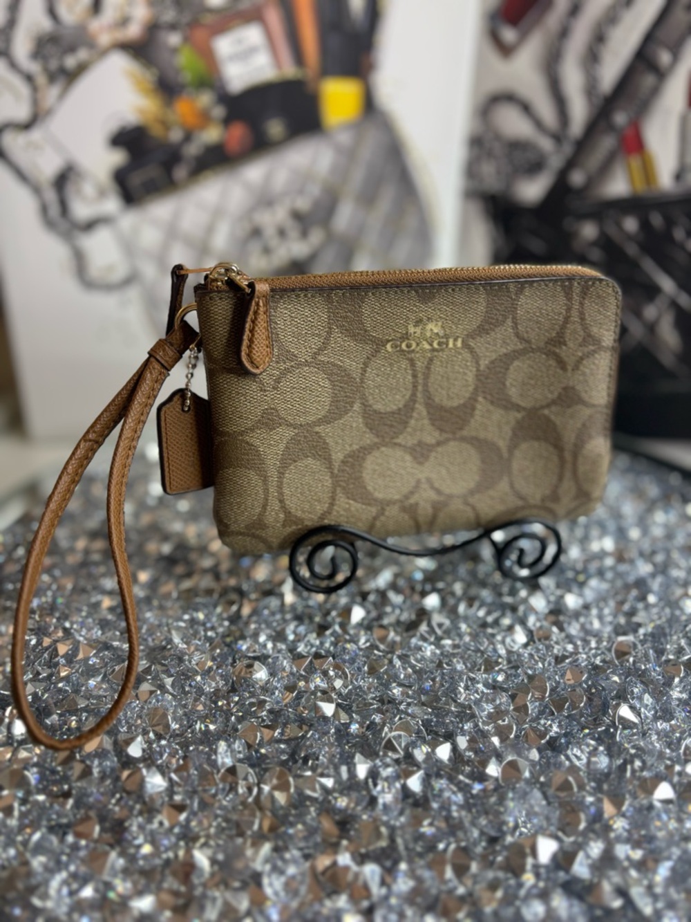 Coach Brown Signature Canvas Wristlet